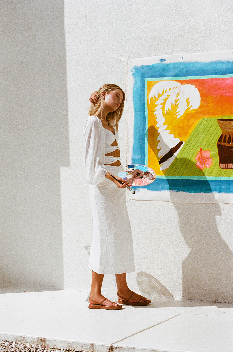 Exclusively Designed Ace White Midi Dress with Puff Sleeves