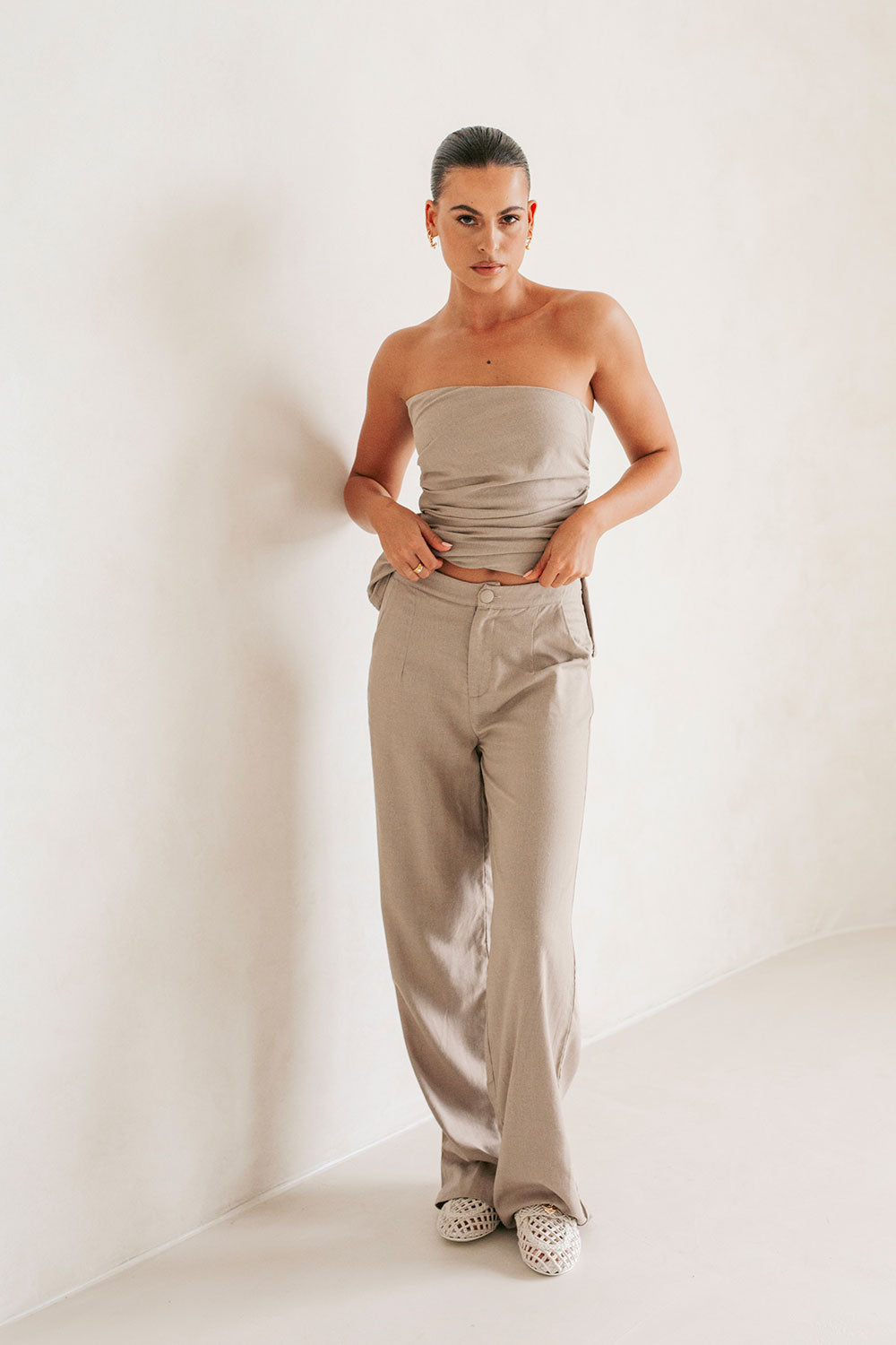 Stylish Women's Aimee Linen-Cotton Blend Wide-Leg High-Waisted Pants