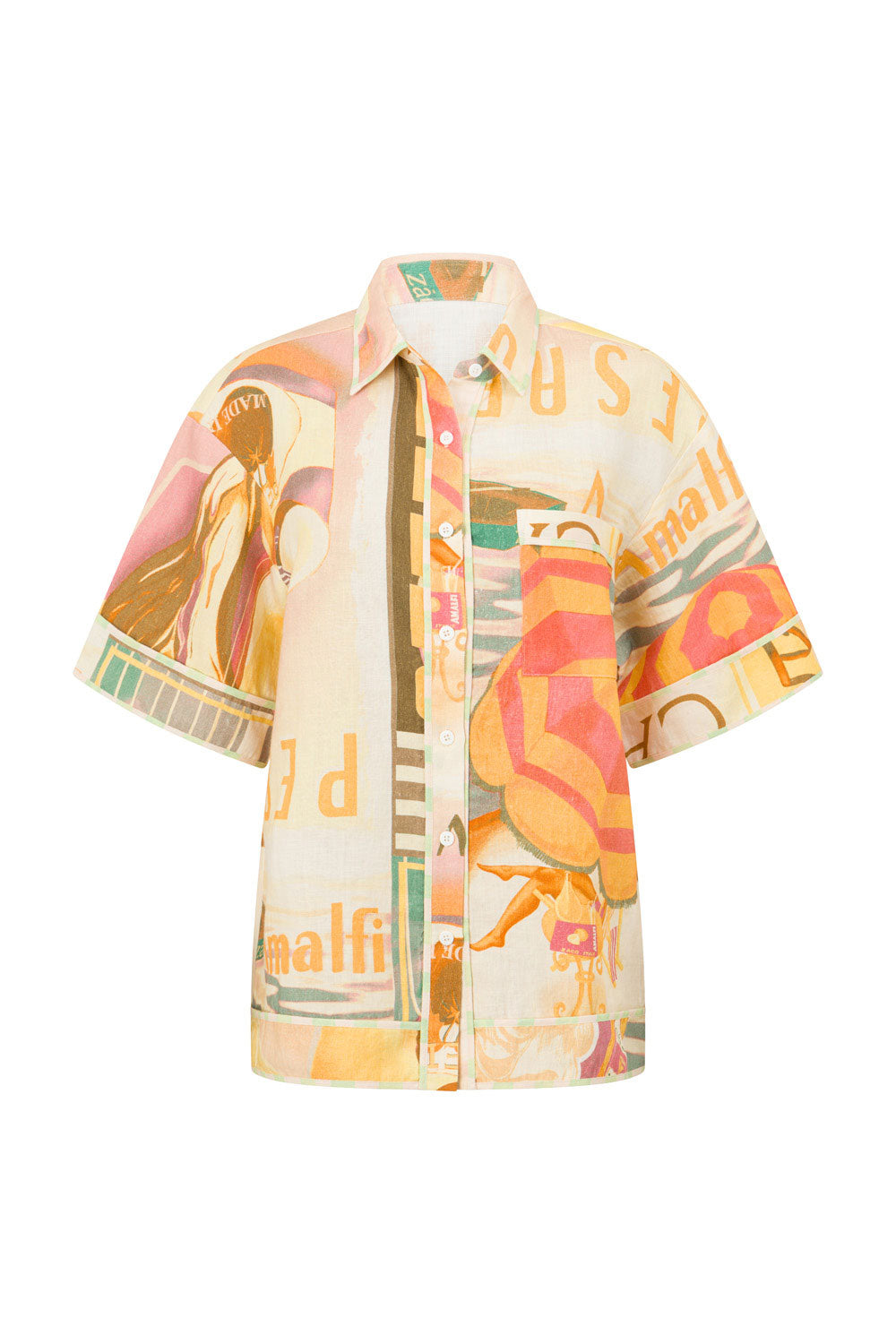 Exquisite Linen La Dolce Vita Women's Top with Beautiful Fiorire Rosa Print