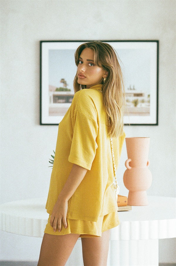 Mustard Soft Waffle Fabric Kase Top for Sunkissed Vacation