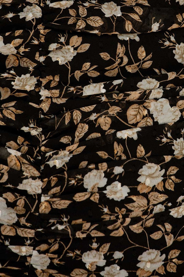 Lightweight Black Floral Print High Waisted Avri Skirt for Party