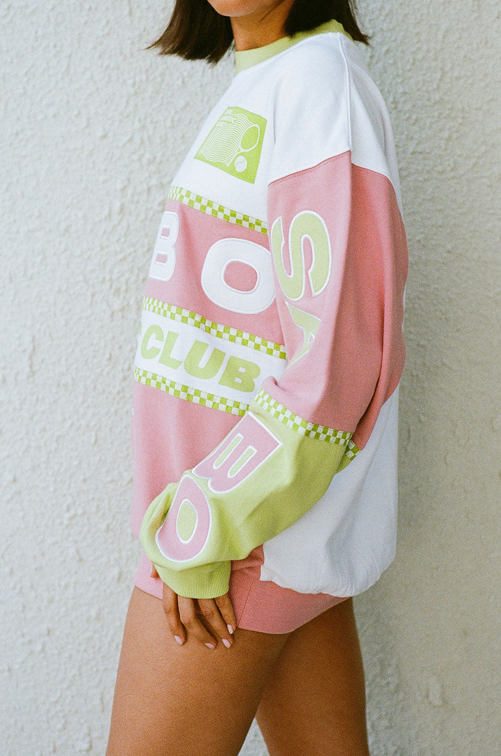 Exclusively Designed Oversized Wisteria Spring Cotton Sweater in White, Pink and Green