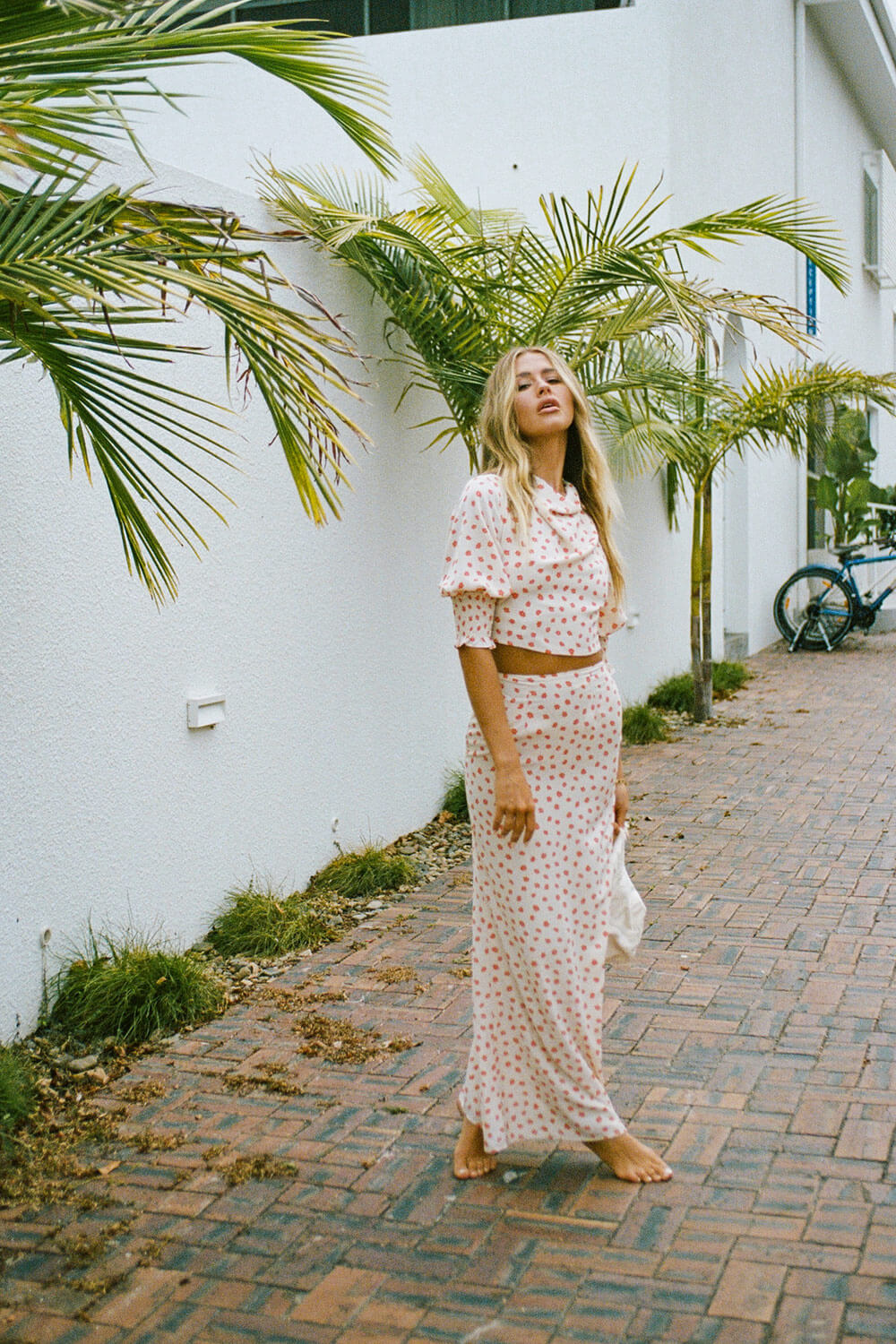 Autumn-inspired Camilla High-waisted Floor-length Cream Skirt with Orange Floral Print