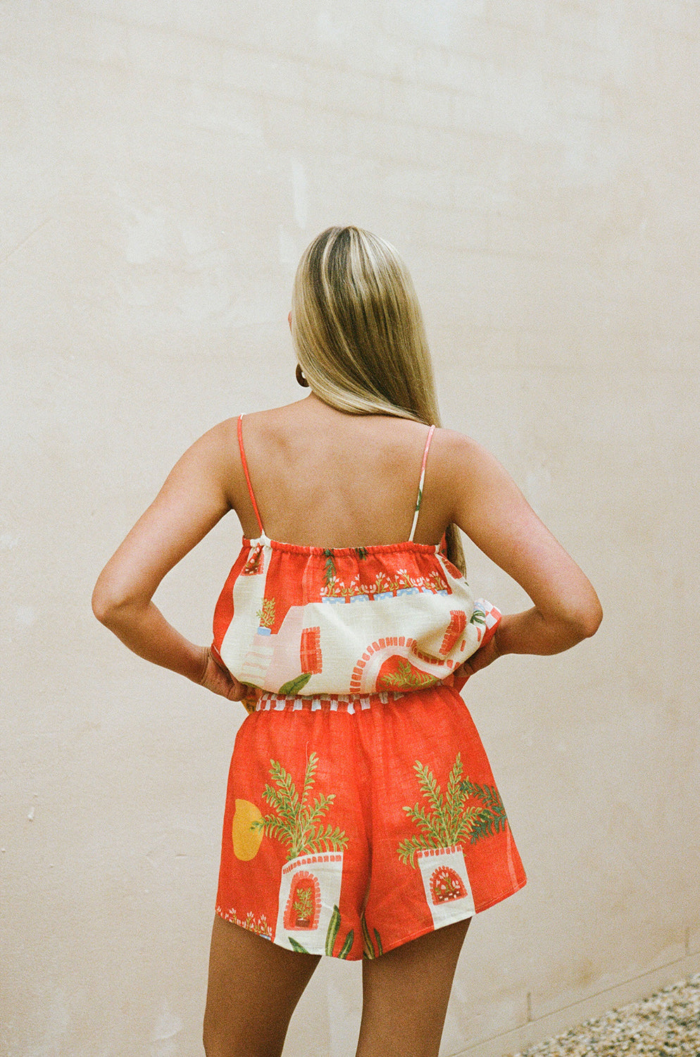 Sabo's Exclusive Vista Red Jetta Shorts with Elastic Waist and High - Low Hems