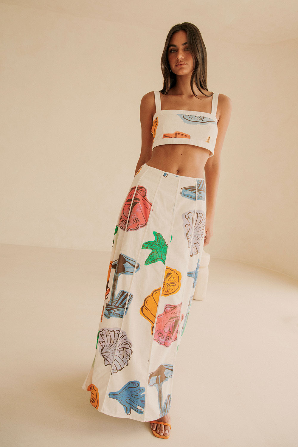 Exclusive By The Sea Print High Waisted Audrey Maxi Skirt