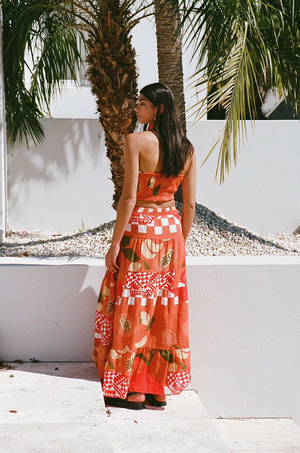 Italian-Inspired Lopez Cropped Halter Top with Exclusive Dolce Rossa Print