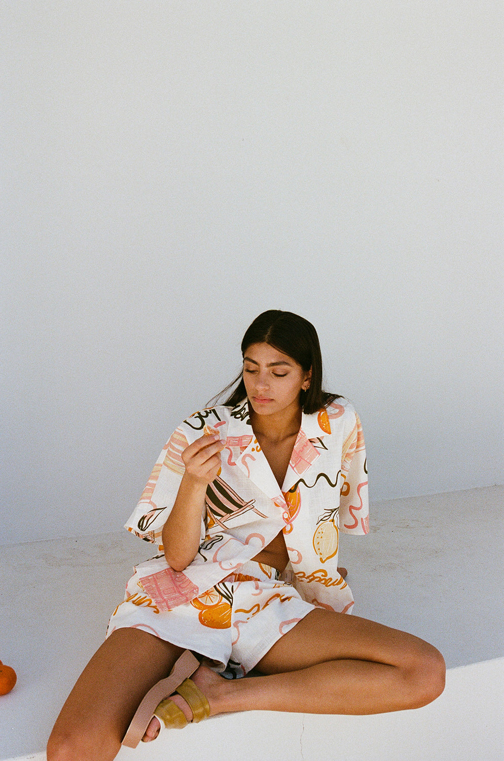 Sabo Exclusive Seona Cotton Slub Top with Amalfi Aperol Print
