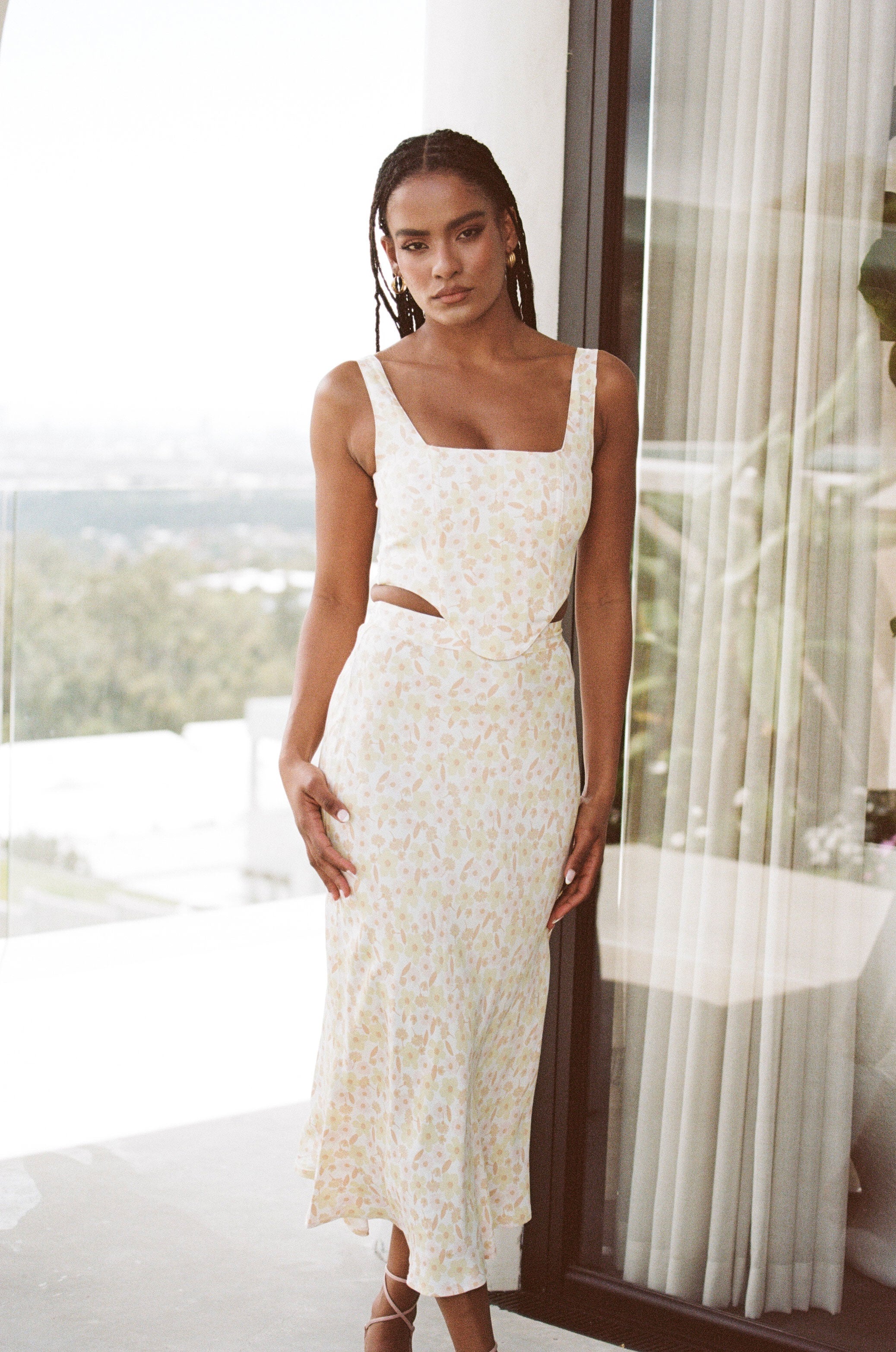 Fashionable Women's Keara Midi Satin Skirt with Summer Floral Print