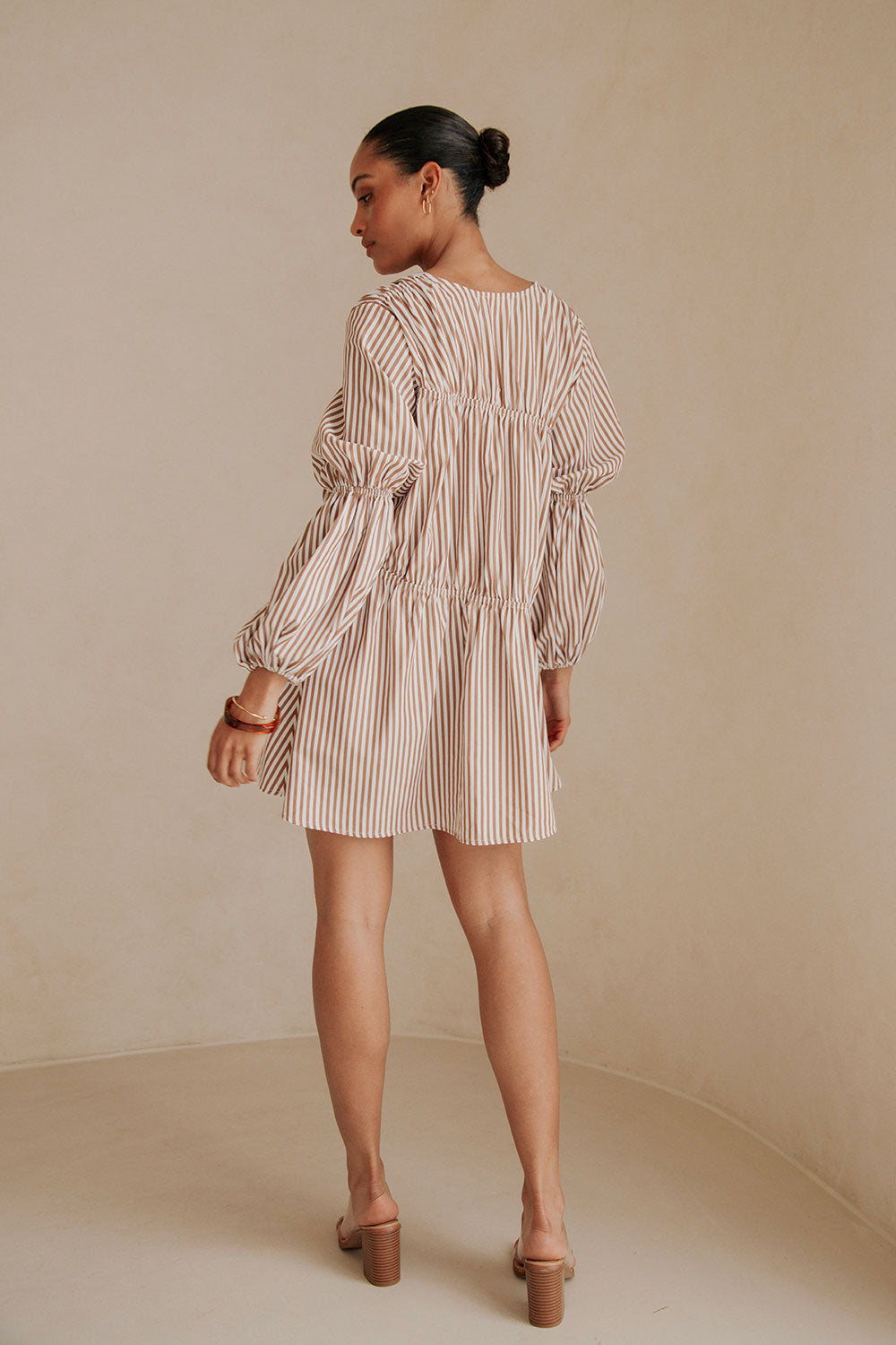 Chocolate Tan and White Striped Naloo Maternity Dress by Sabo