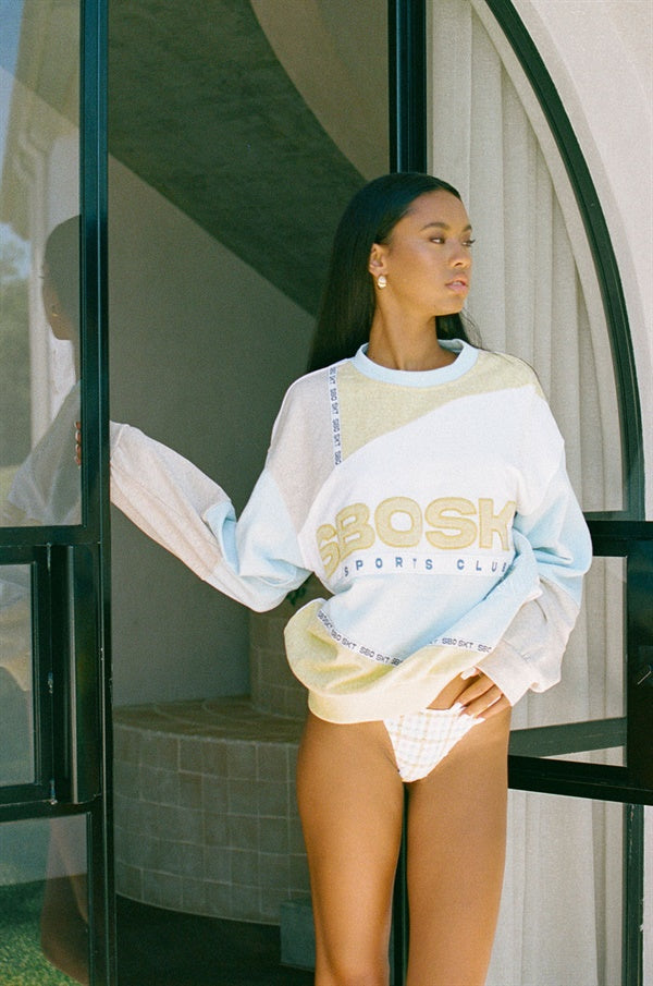 Stylish Aero Sweater in Blue, White and Yellow Natural Cotton