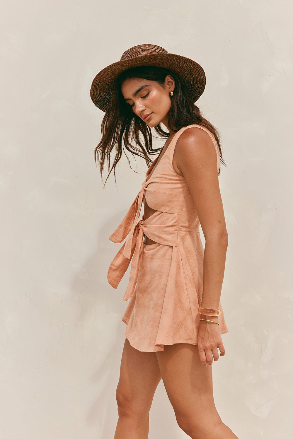 Charming Salmon Cotton Voile Bailee Mini Dress for Date Nights