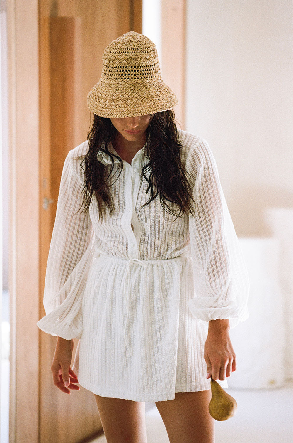 Exquisite White Semi - Sheer Alayah Dress for Long Lunches