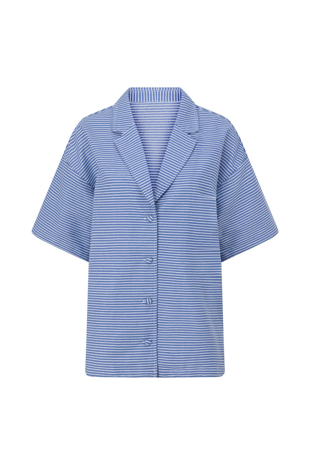 Blue and White Striped Alyssia Cotton Blend Structured Top