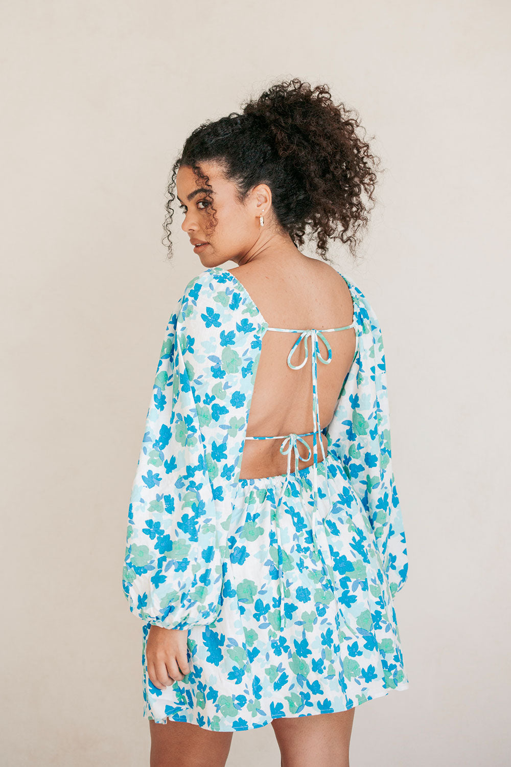 Unique Brushed Floral Backless Florian Dress