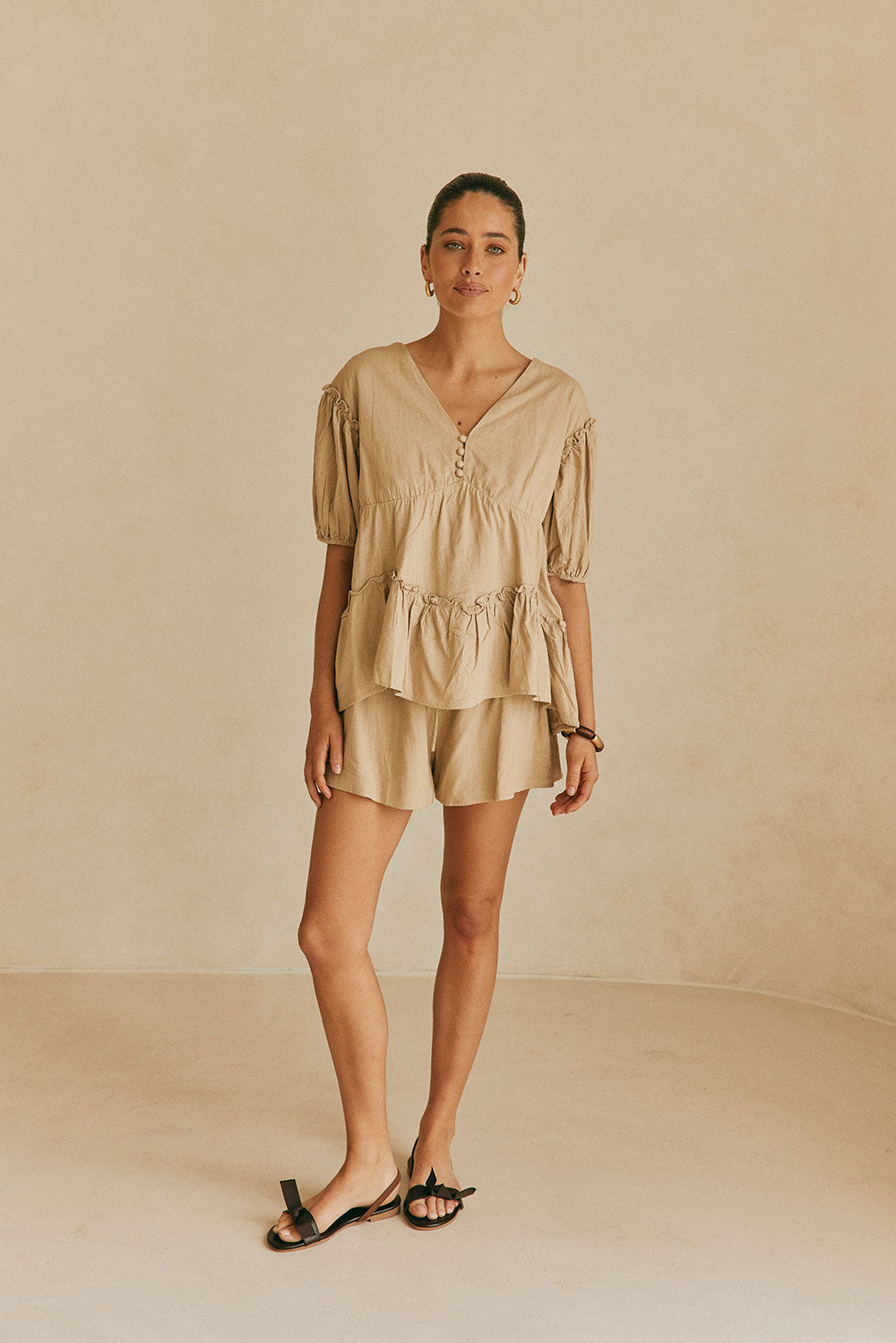 Lyon Women's Lightweight Rayon Linen Blend Tan Top