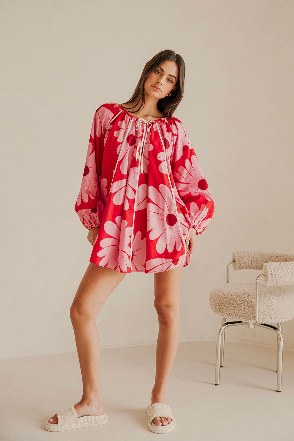 Stylish Veronica Mini Dress in Exclusive Daisy Red Print
