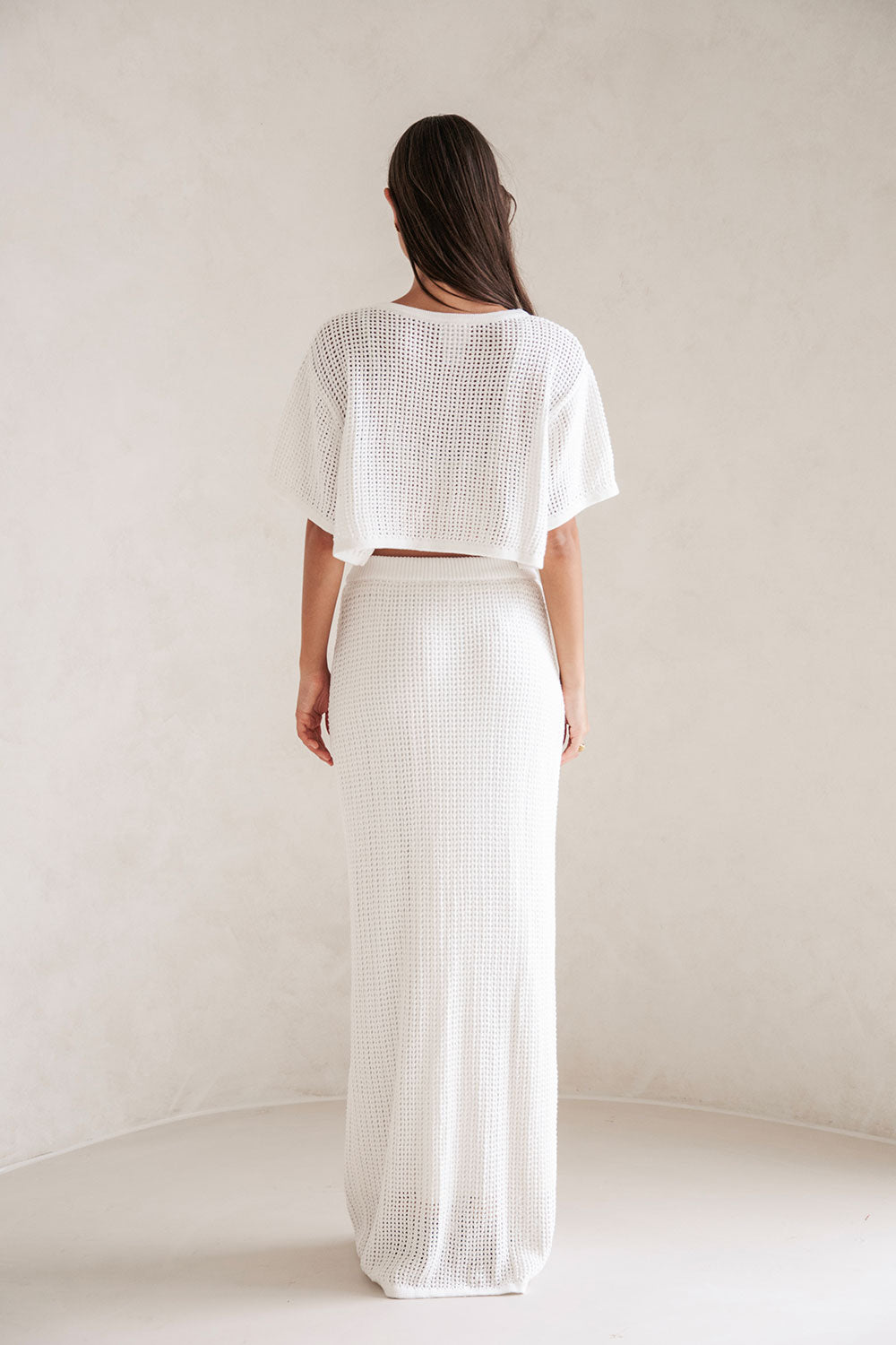 Exquisite Mekkah Crochet Cotton Knit Cream High - Waisted Full - Length Skirt