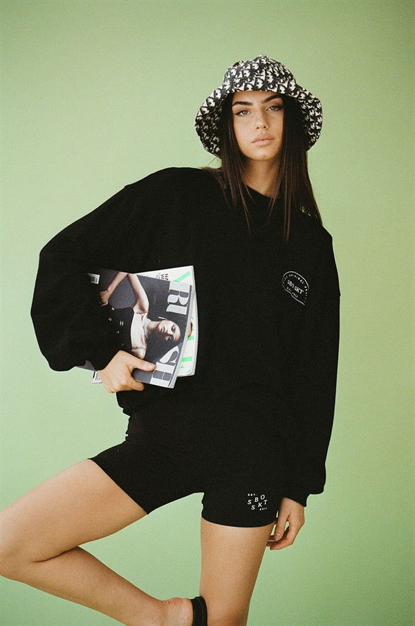 Stylish Black Luxor Cotton Sweater with Embroidered Logos