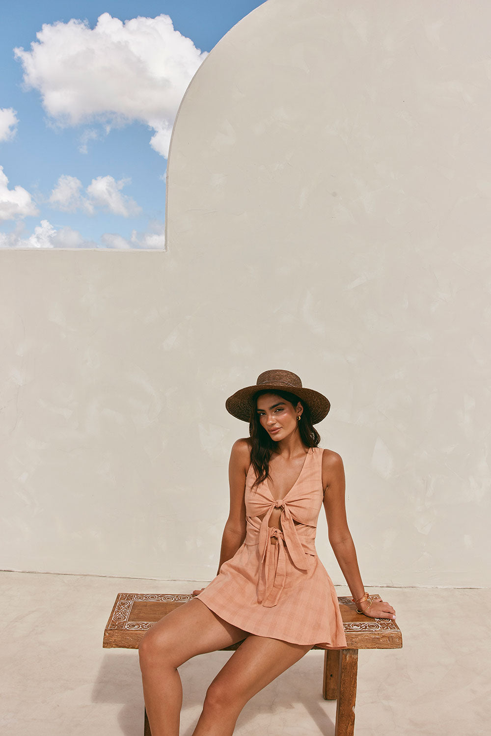 Charming Salmon Cotton Voile Bailee Mini Dress for Date Nights