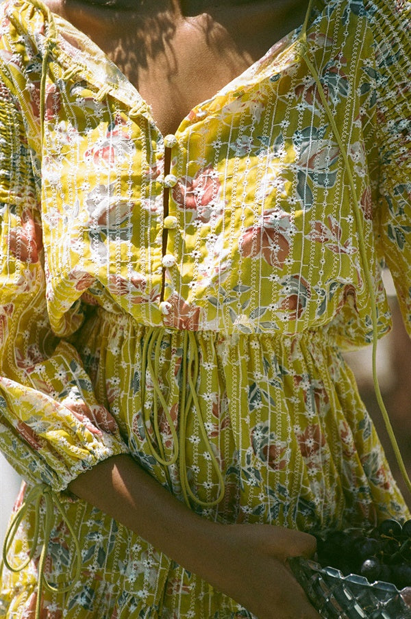 Autumn Mustard Floral Anouk Dress with Contrast Embroidery