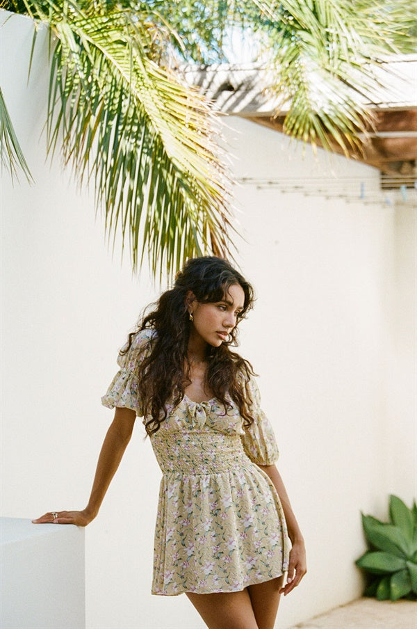 Sabo's Exclusive Dreamy Lightweight Floral Print Dusty Beige Faithe Dress