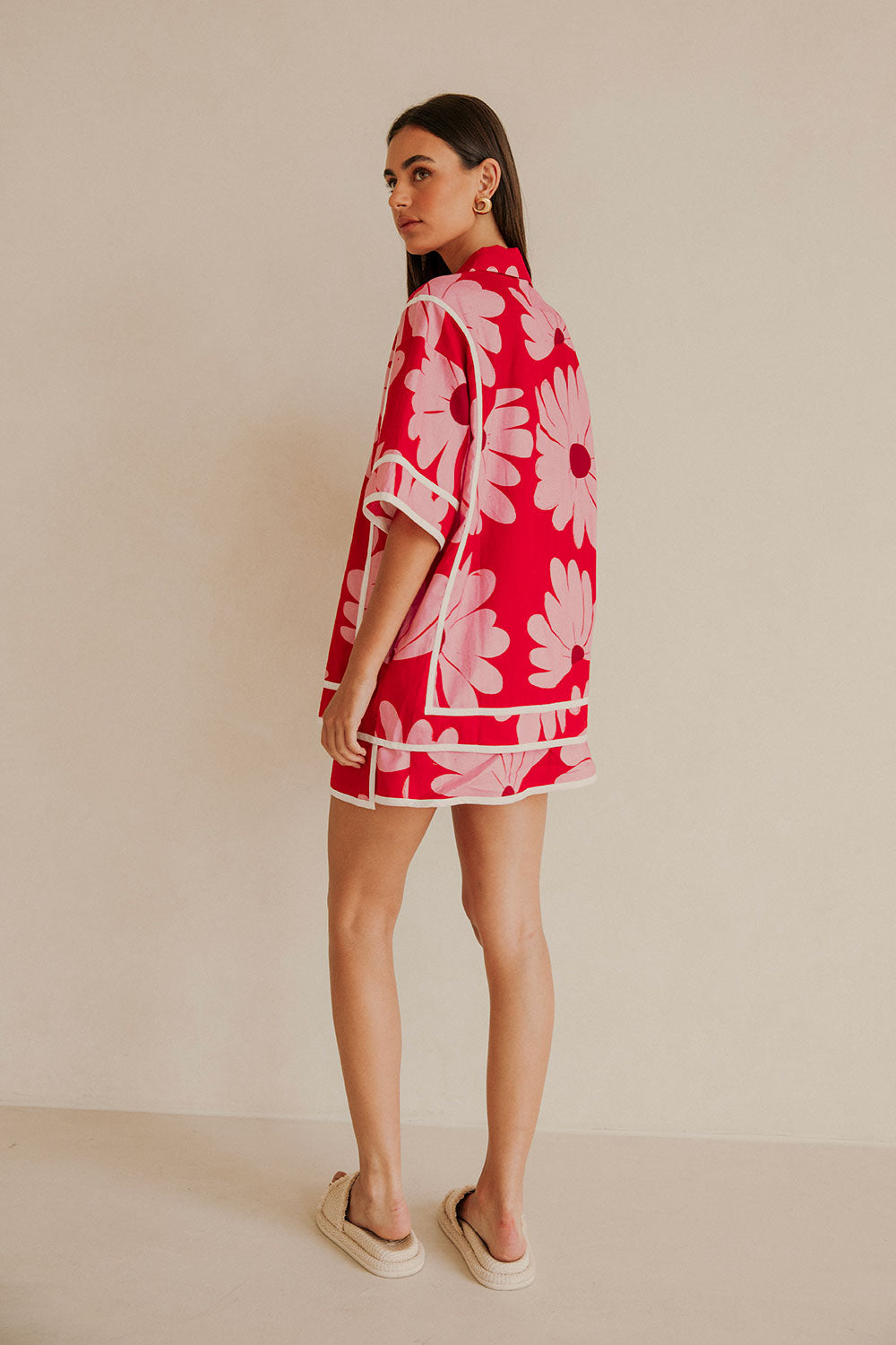 Summer Daisy Red Print High - Waisted Wrap Bowie Skirt for Women