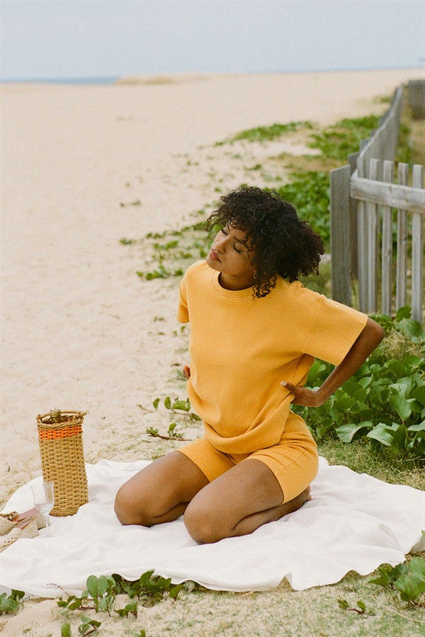 Mustard-Colored Natural Ribbed Cotton Mellow Bike Shorts for Fashionable Wear