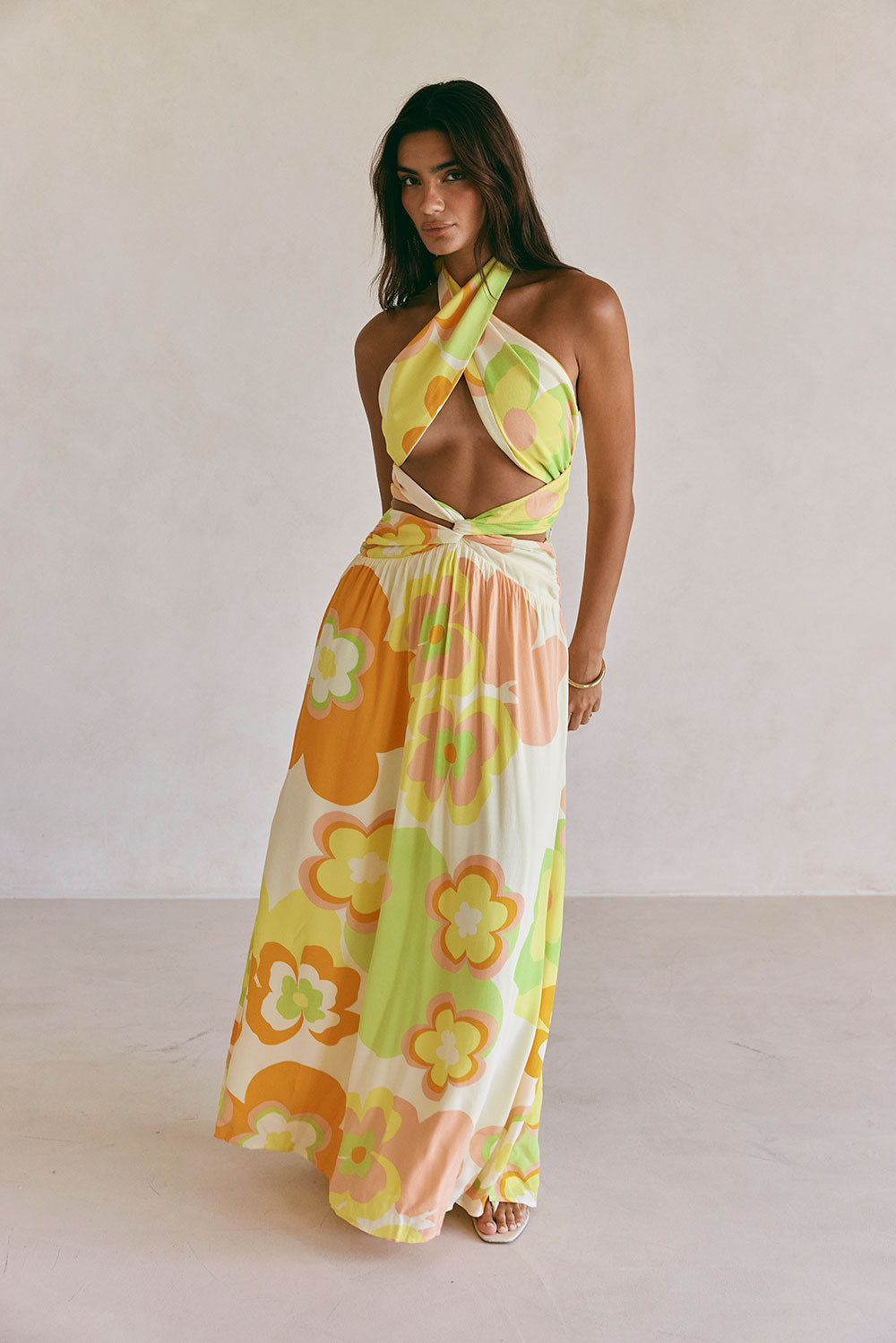 Sabo's Exclusive Retro Bloom Halter Neck Jorah Maxi Dress