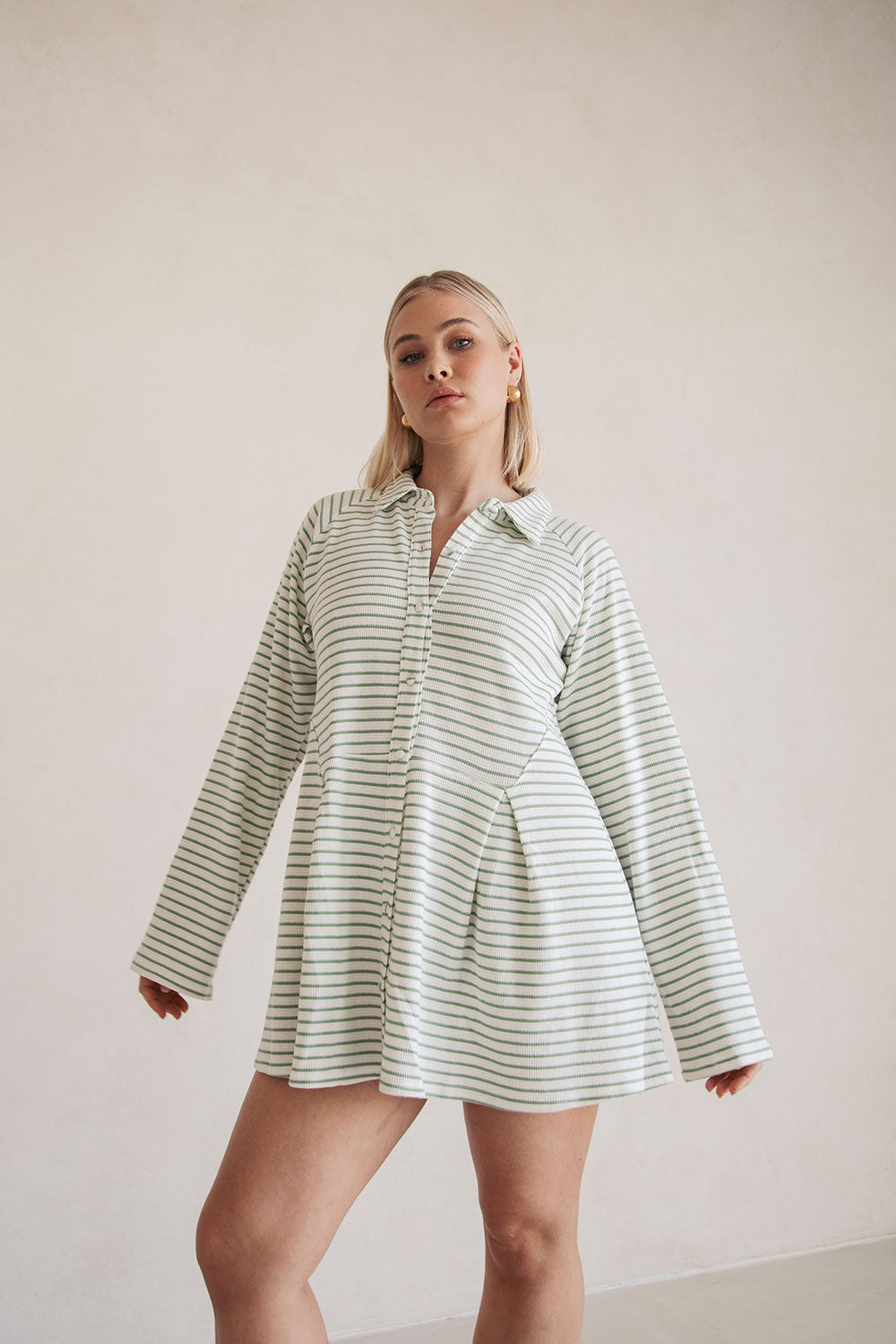 Sabo's Exclusive Mint and Off - White Striped Natural Cotton Blend Myra Dress