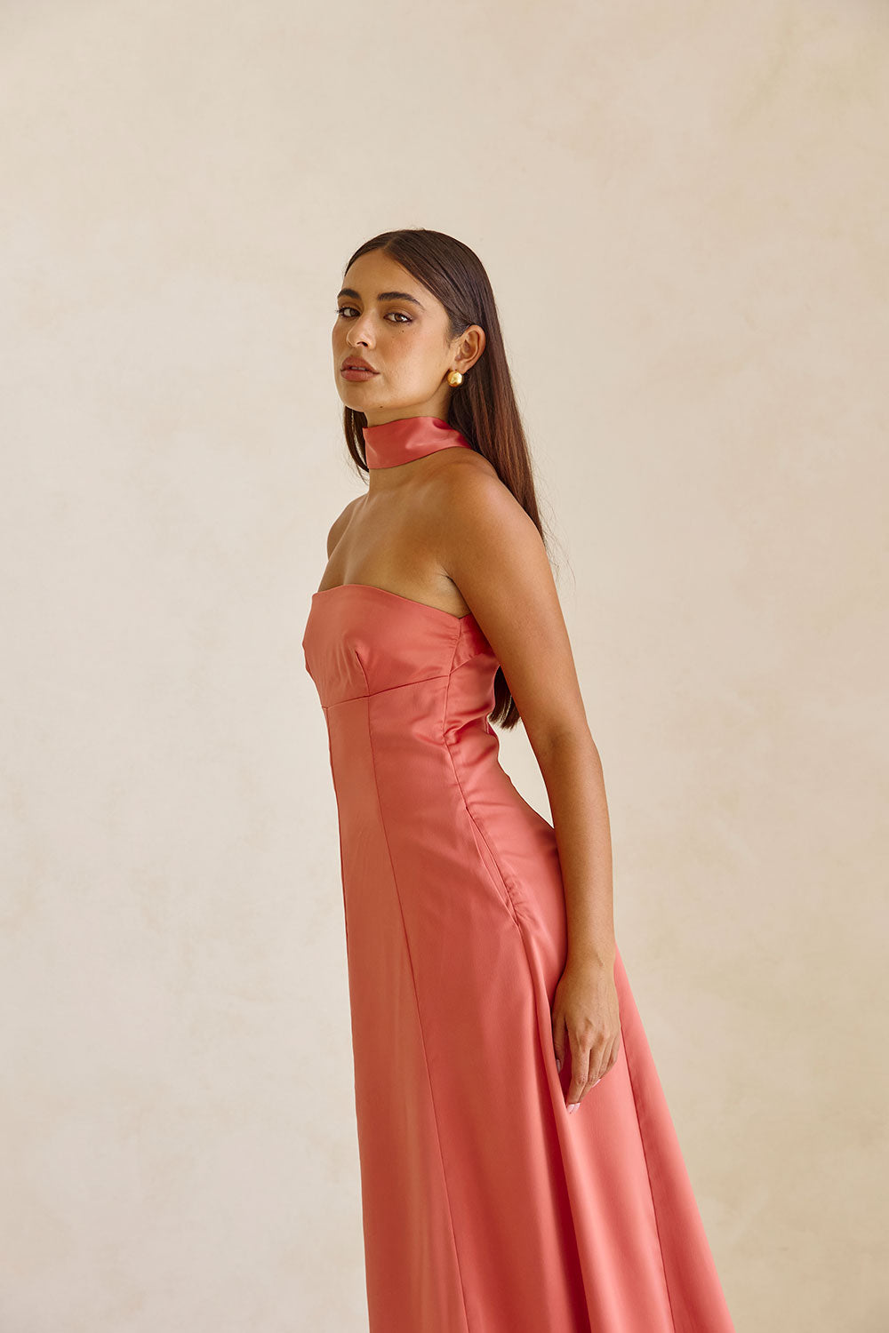 Coral Matte Silky Jianna Maxi Dress for Formal Events and Bridesmaids
