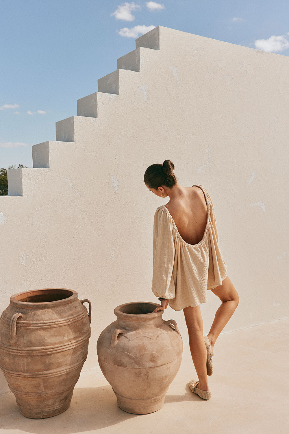Tan High - Quality Natural Cotton Jasmin Playsuit with Unique Back Detail