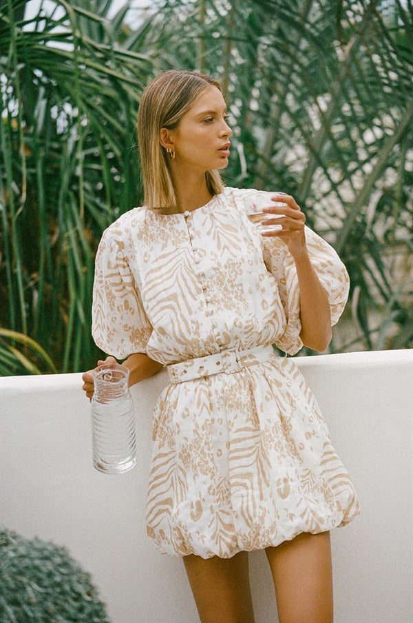 Exquisite Aura Linen Evening Dress with Exclusive Animal Print