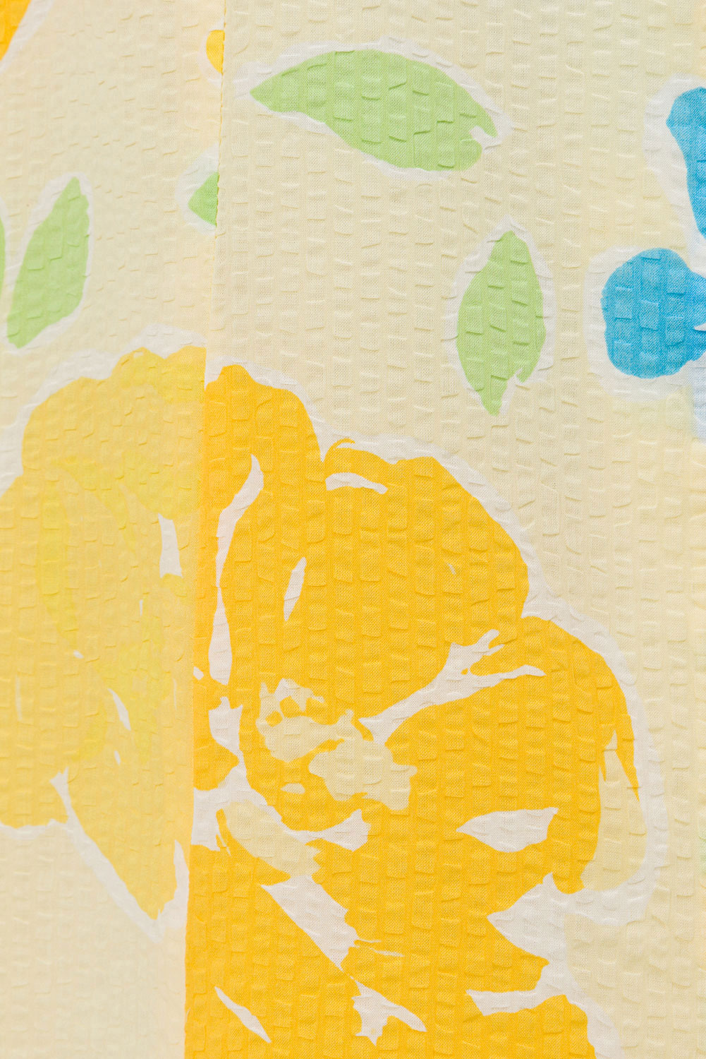 Exquisite Amorita Natural Seersucker Midi Dress with Yellow Garland Print