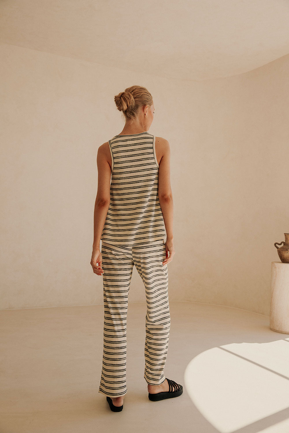 Cosy Striped Lana Top with V Neck and A - line Hem