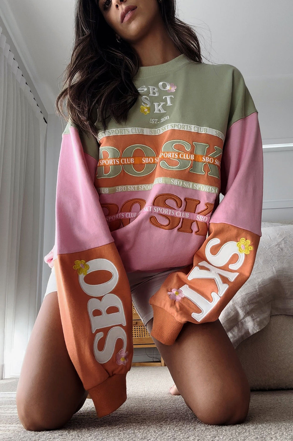 Stylish Oversized Capri Sweater in Pink, Sage and Orange