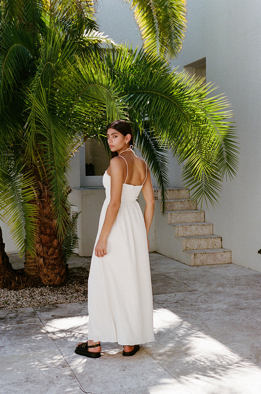 Cream Textured Crepe Bardot Dress for Bridal Events