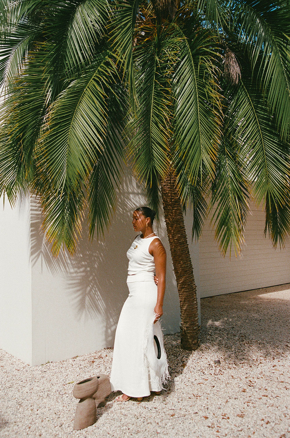 Exclusive Sabo-Designed White Ribbed Kalina Skirt for Cooler Months