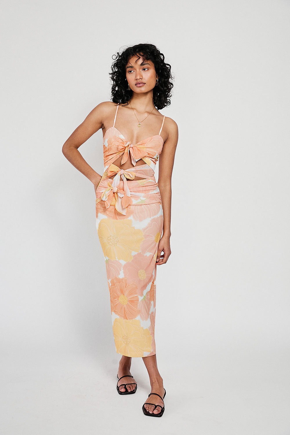 Exquisite Poppy Print Khaleesi Fitted Midi Dress