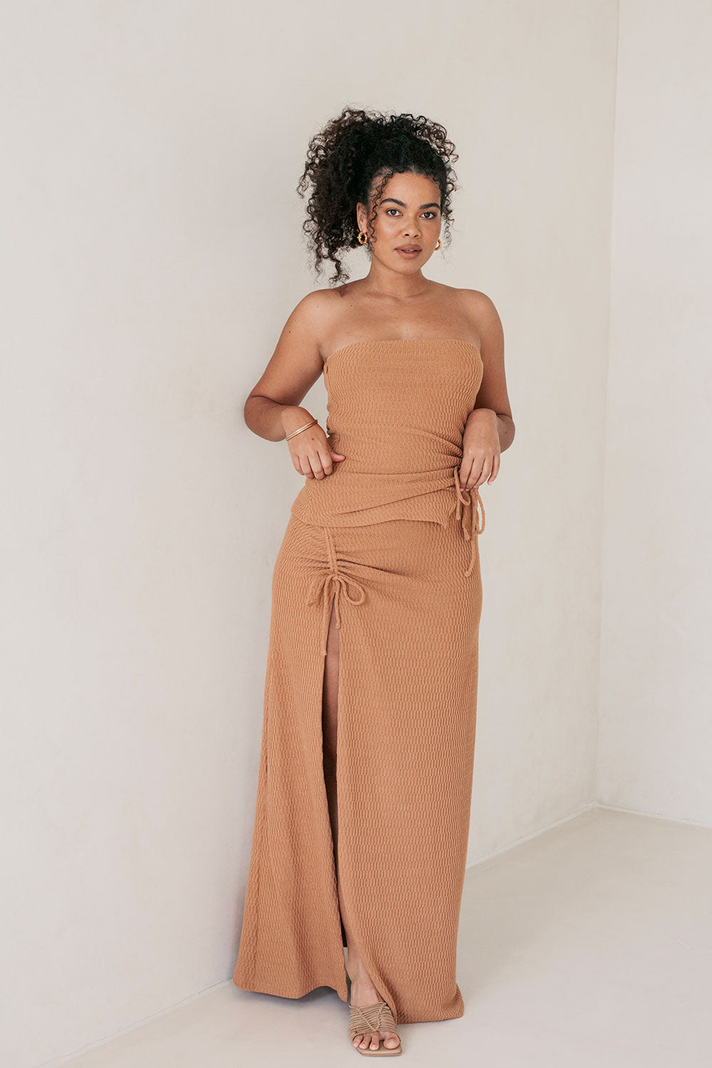 Tan High-Waisted Relaxed Maxi Jenna Skirt by Sabo