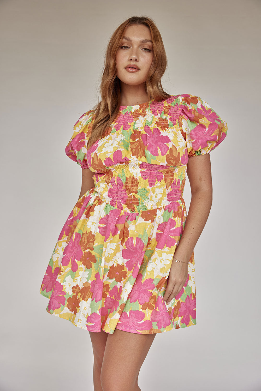 High - Quality Pink Pacific Floral Shirred Veronika Dress