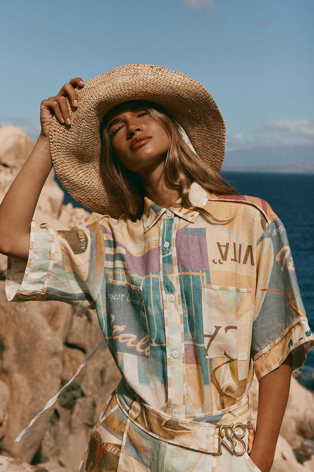 Portofino Linen Boxy Fit Shirt with Fiorire Acqua Print from Summer '25 Collection
