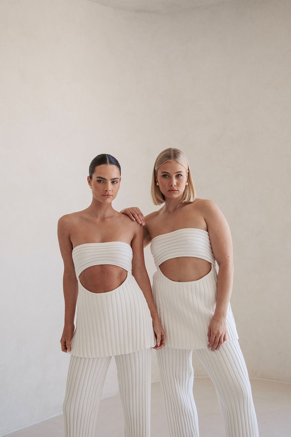 Exclusive White Natural Ribbed Knit Strapless Stevie Top
