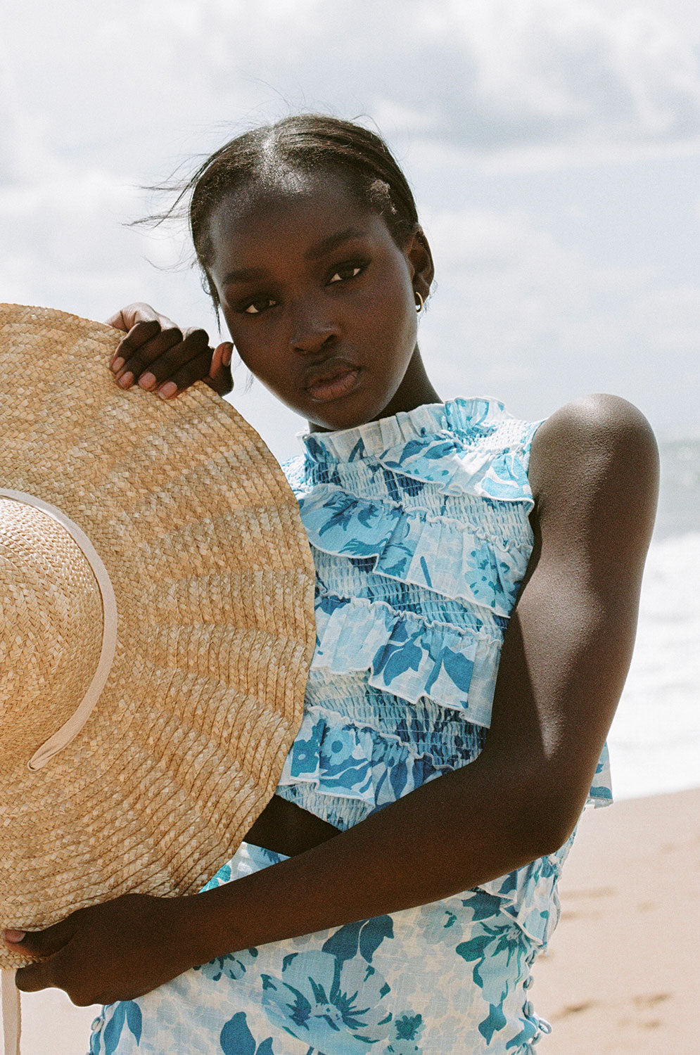 Exclusive Azure Flora Print Gisella Cutout Cotton Dress