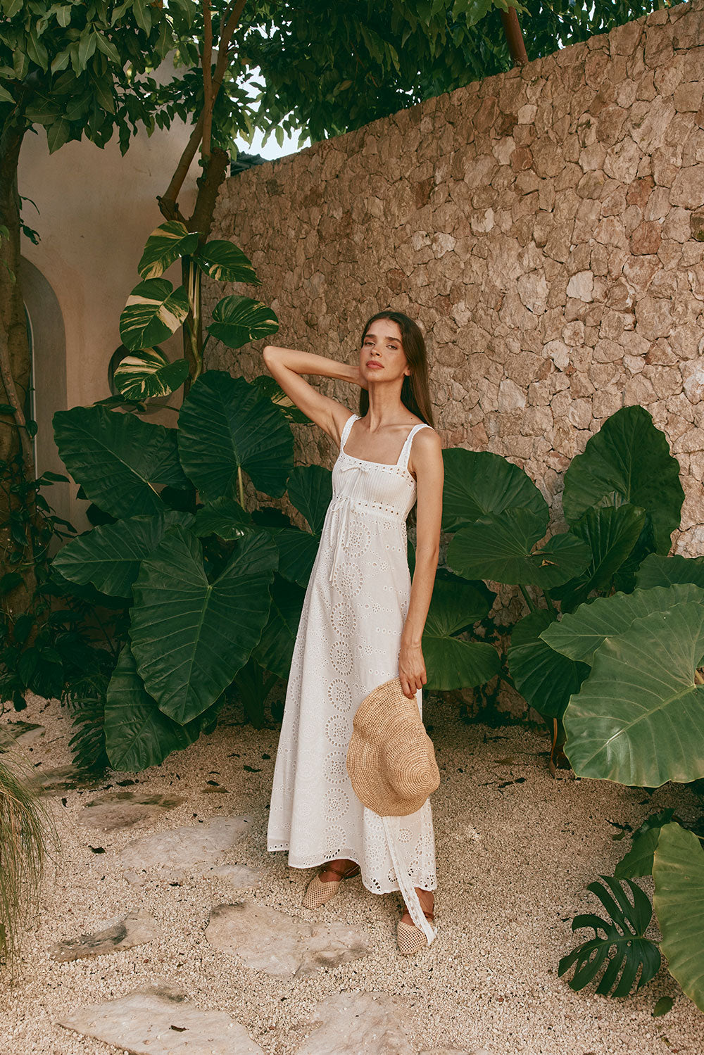 Feminine Vintage-Inspired White Cotton Gia Maxi Dress