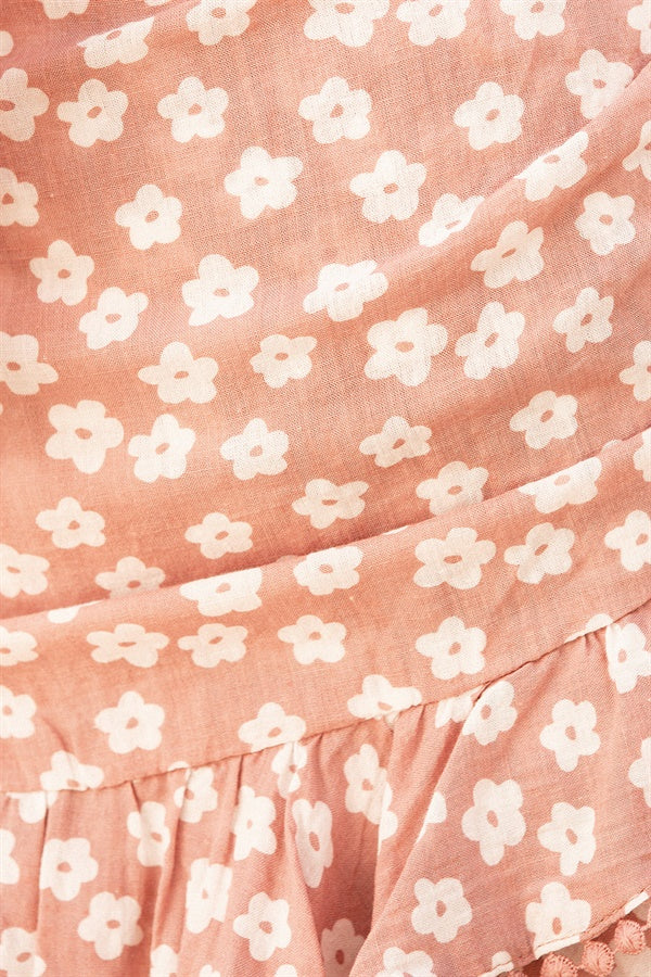 Elegant Musk-Hued Natural Cotton Blend Hattie Floral Print Asymmetric Frill Skirt