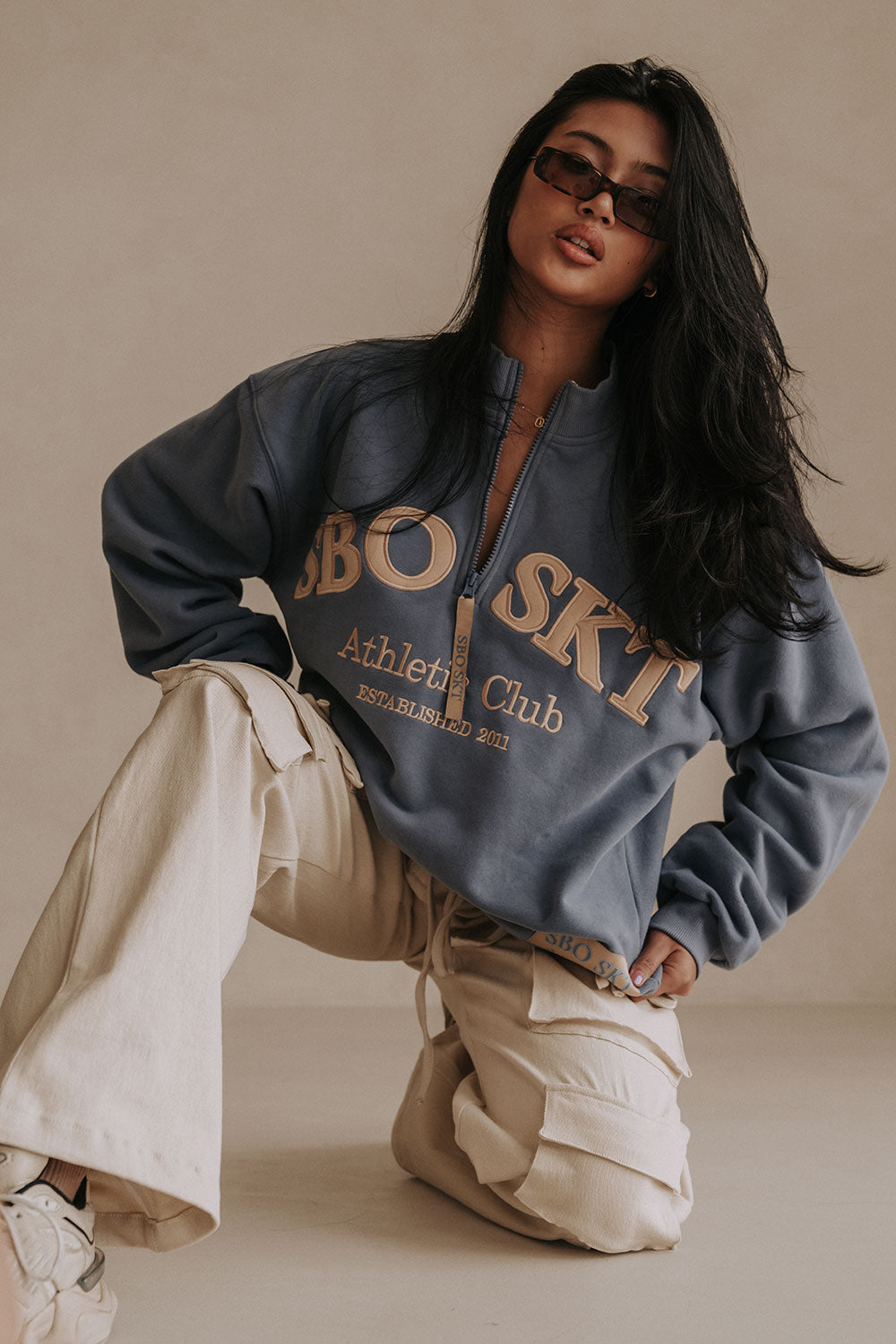 Dusty Blue High - Quality Cotton Blend Fleece - Lined Montpellier Sweater