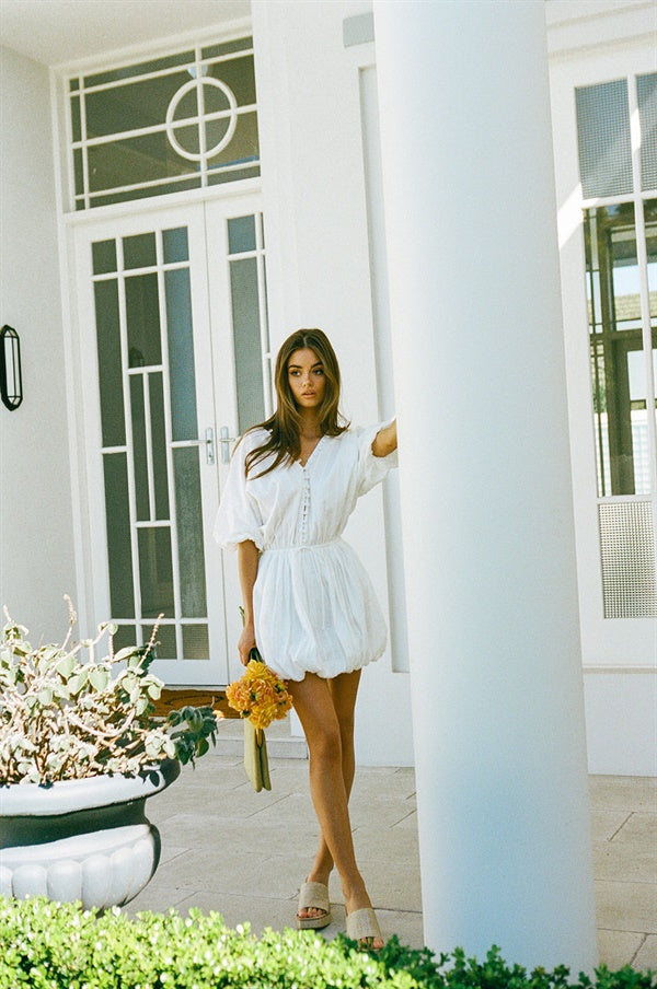 Exquisite Natural White Cotton Maren Bubble Dress with Unique Detailing