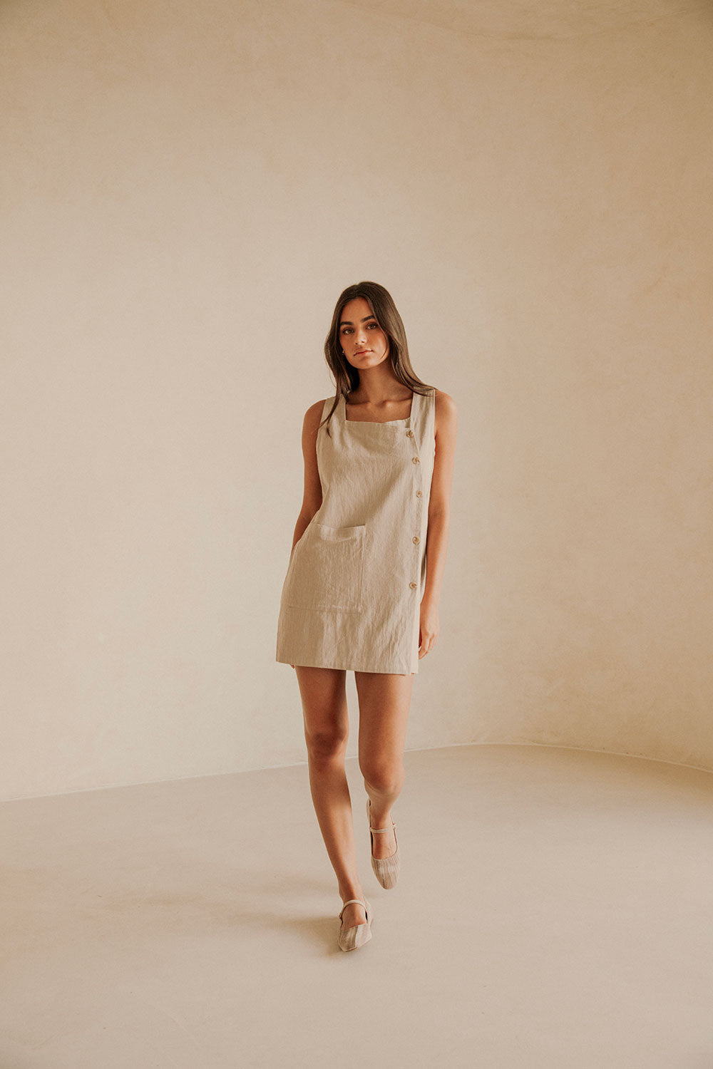 Stone-Hued Natural Cotton Slub Aida Dress for Everyday Wear