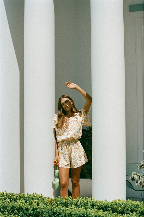 Eliya Comfortable Cotton Playsuit with Exclusive Autumn Floral Print