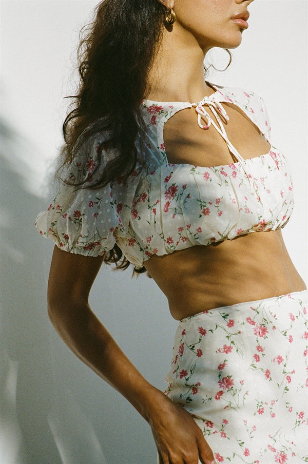 Exclusively Designed High-Waisted Buffy Skirt with Delicate Print